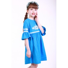 Embroidered dress for girl "Child's Dream" Turquoise